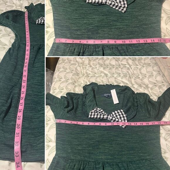 Modcloth Emerald Green Touched by Time Ruffle Accent Buffalo Plaid Bow M NWT - Picture 13 of 13